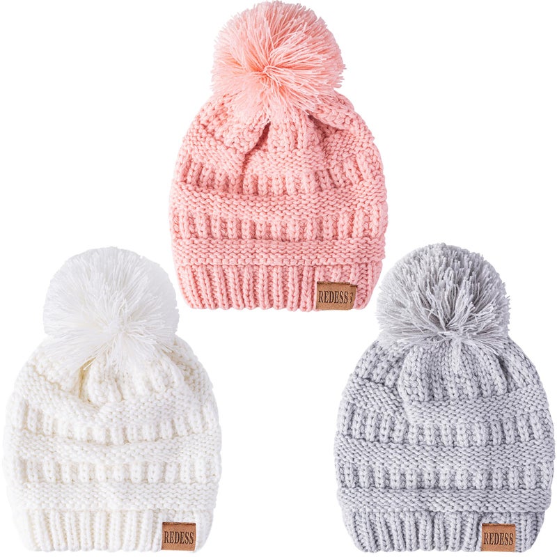 REDESS Baby Kids Winter Warm Hats, Infant Toddler Children Pom Pom Beanie Knit Cap Girls Boys - Image 2